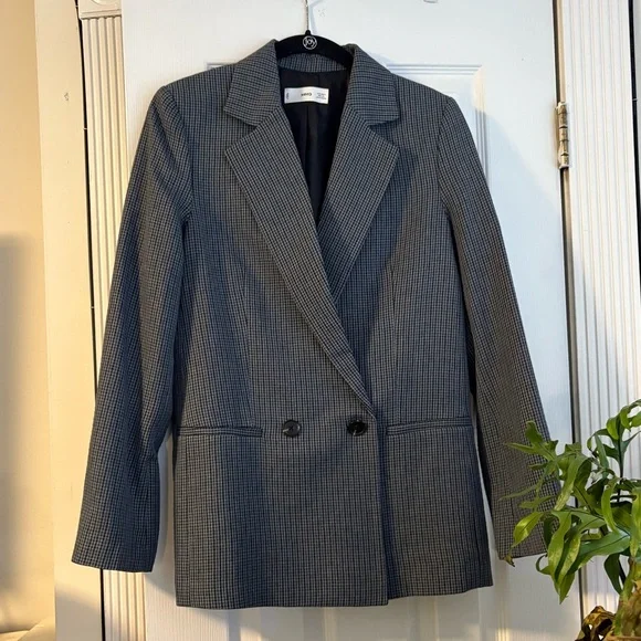 Mango Blue Gray Check Blazer - Picture 2 of 5